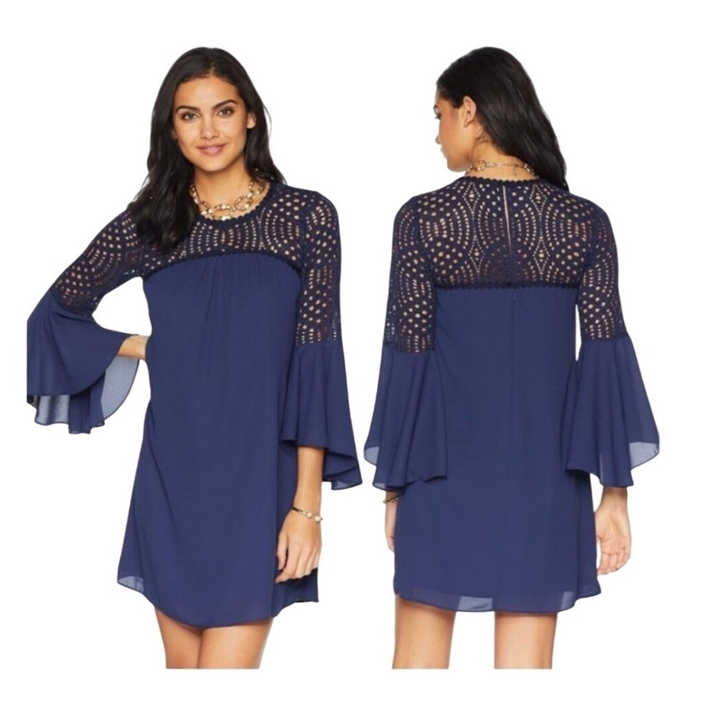 Lilly Pulitzer‎ Womens Amenna Bell Sleeve Lace Dress True Navy Blue size 2